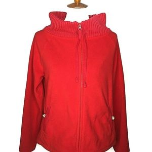 Land's End Full Zip Fleece Jacket Red Size Medium Pockets